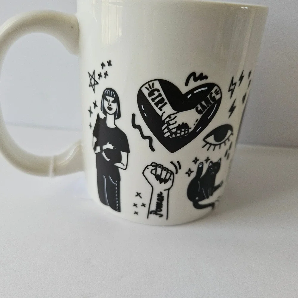 RARE ERNESTO Girl Power Ceramic Coffee Mug Cup Black Cat Lazy Queen Slay‎ Bossy